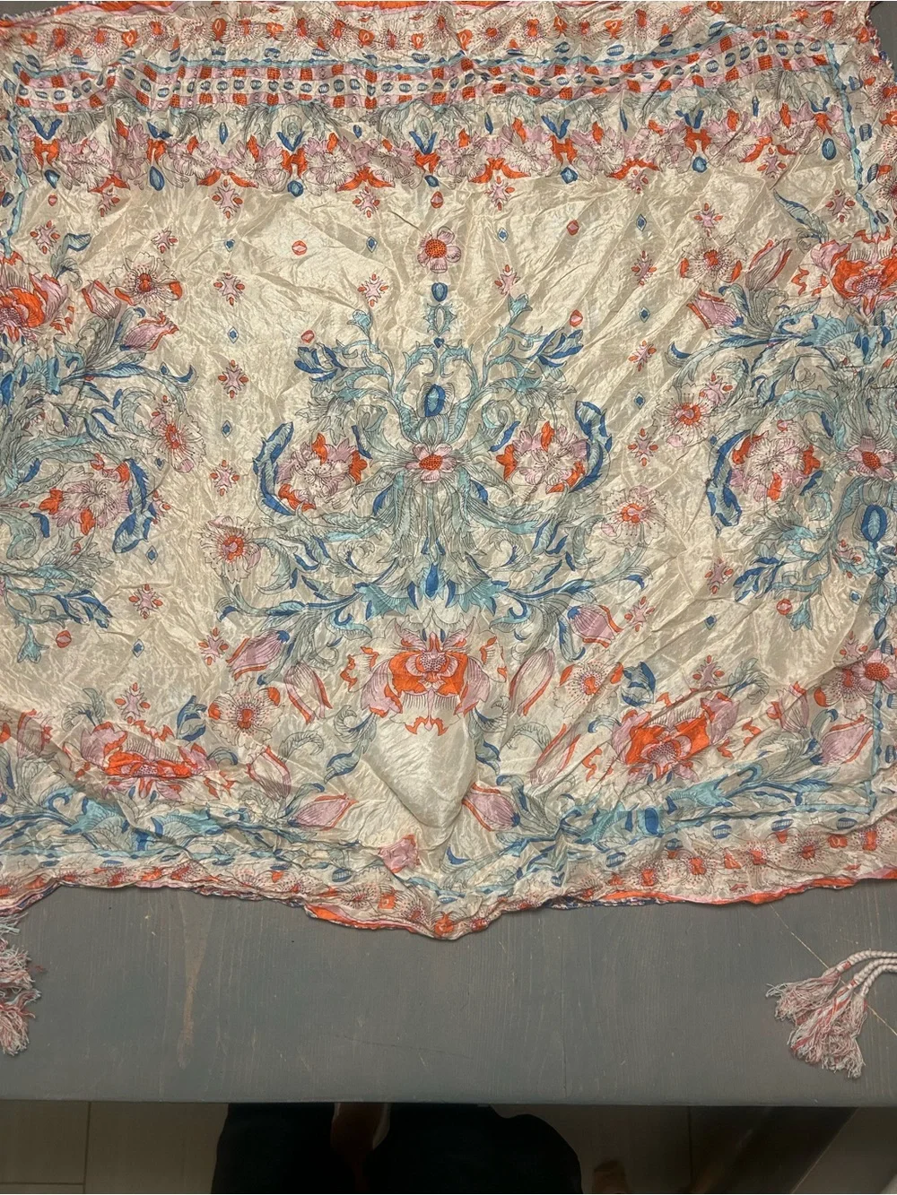 Johnny Was pre loved silk Bohemian 4 tassel scarf
